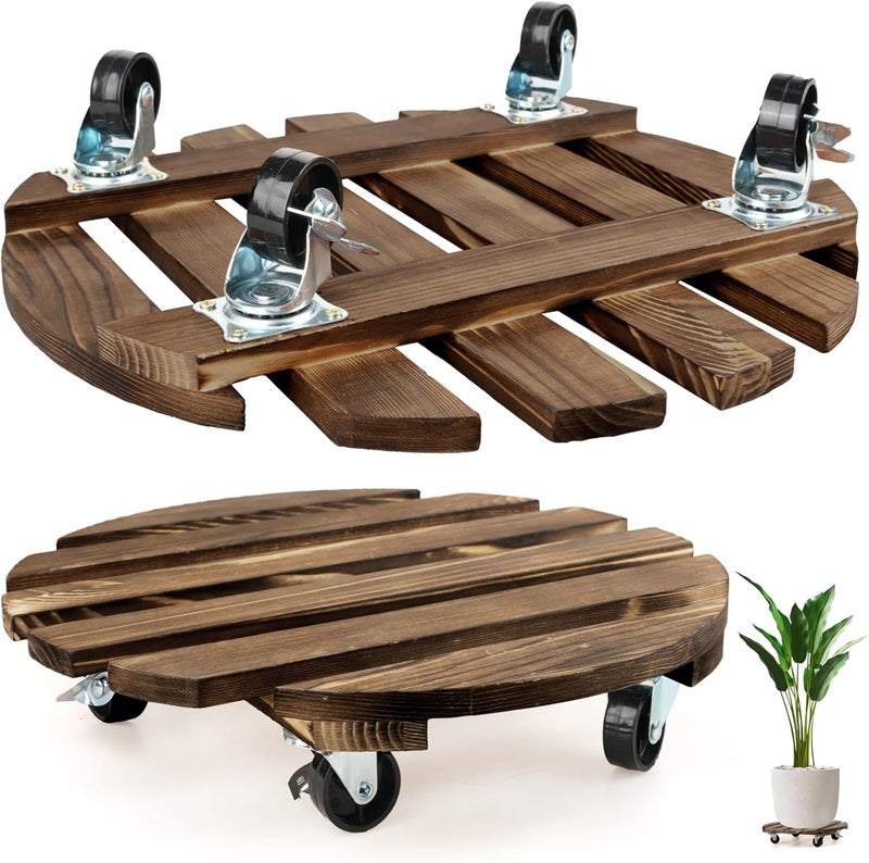 CuffUp 2 Pack Plant Stand with Wheels, Plant Caddies with 360° Lockable Smooth Sliding Wheels Durable Sturdy, Outdoor/Indoor Heavy Duty Rolling Plant Stand for Plant Pot,Flower Pot (Dark Brown 14") - Image 1